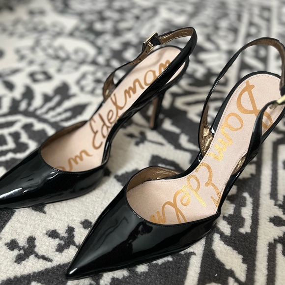 Black Patent Sling Back Stilettos - Picture 2 of 6